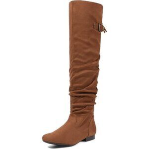 Women's Tan Suede Over The Knee Thigh High Winter Low Heel Western Long Boots